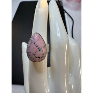 Women's Unbranded Ring Size 7 Pink teardrop rhodonite Stone 925 Silver Band
